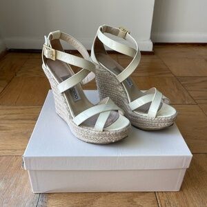 Jimmy Choo Porto Patent Espadrille Wedge, Nude Size 35.5 (OBO)